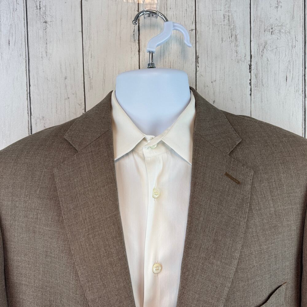 NWOT J. Hilburn Brown Mohair/Silk Herringbone Tollegno 1900 Blazer Size 47R - Picture 2 of 16